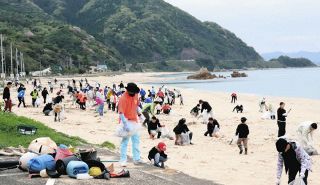 水晶浜海水浴場を清掃　美浜で住民や町職員ら200人