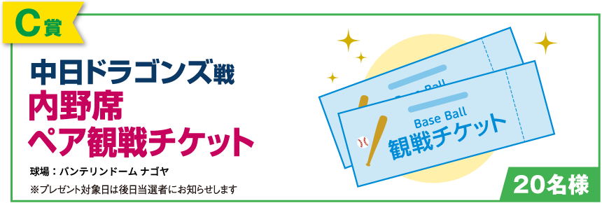 【C賞】中日ドラゴンズ戦 内野席ペア観戦チケット