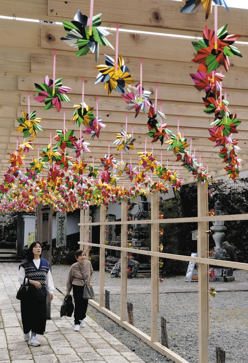 2000個の風車クルクル、子どもたち元気に育て 大津・西教寺で参道