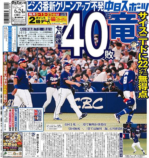 きょうの紙面：中日スポーツ・東京中日スポーツ