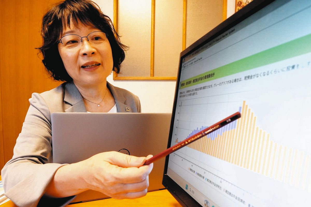 世帯の資産残高の見通しを立てることを勧める清水美峰さん＝愛知県日進市で