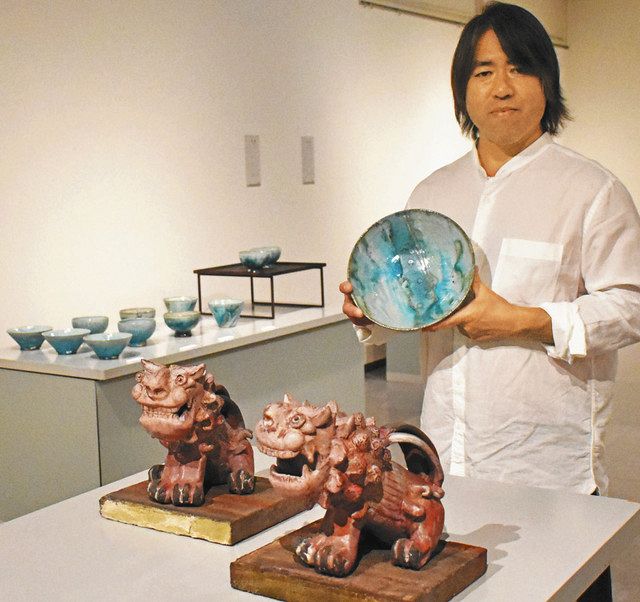 さわやか青い陶器 四日市の稲垣さん、名古屋で作品展：中日新聞Web