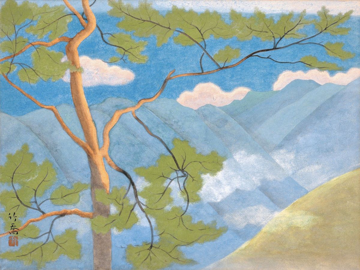 秋野不矩、【天竜川】、希少な大判額装用画集より、美品、日本人画家