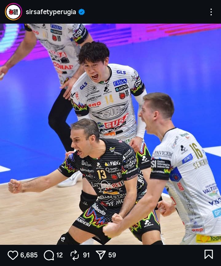 ◇バレーボール・石川祐希、セリエAで300試合出場を達成【実際の投稿