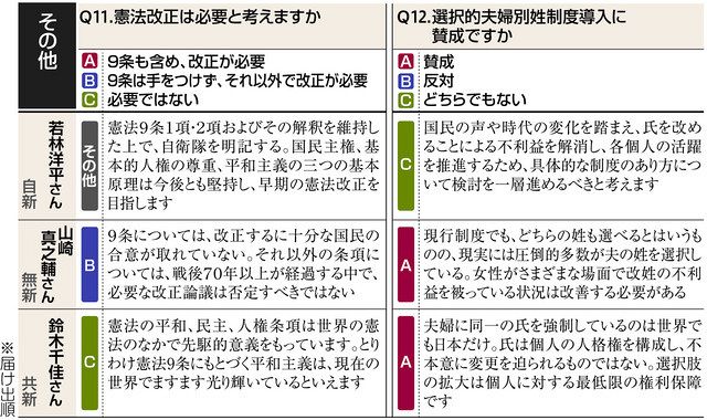 参院補選 政策アンケート ６ 憲法 多様性 中日新聞しずおかweb