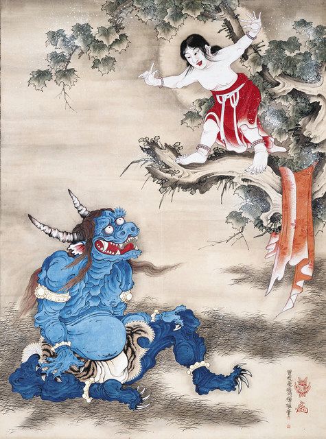 【模写】【伝来】sh8496〈曽我蕭白〉寿老人童子図 奇想の画家 江戸時代中期