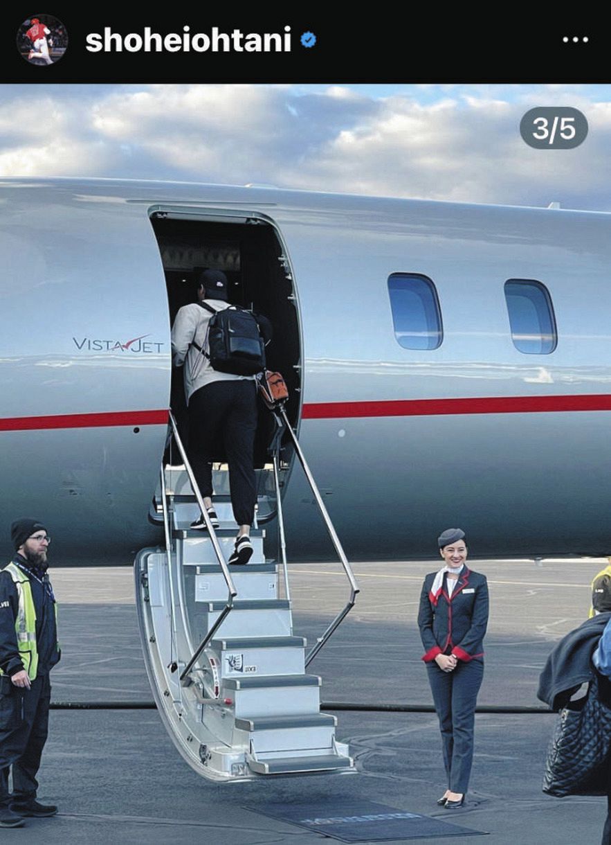 写真】大谷翔平、ついに日本へ出発…飛行機に乗り込む写真をインスタ