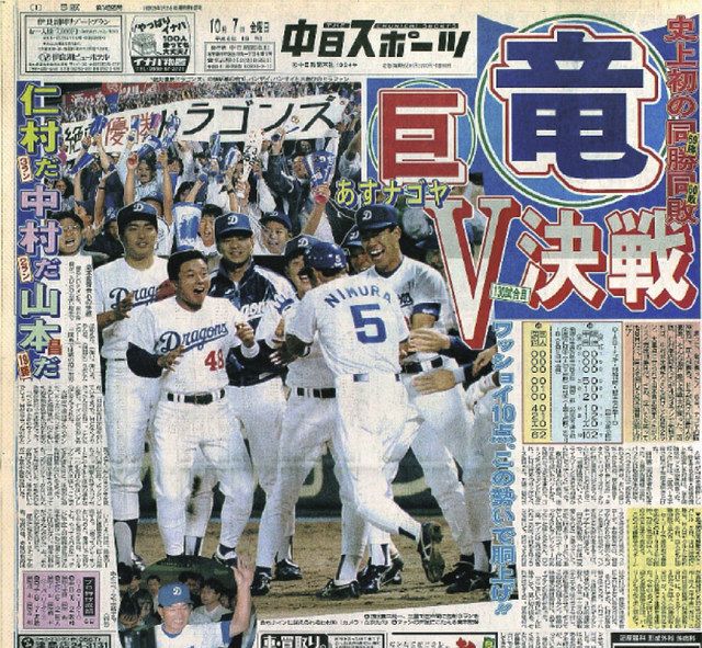 1994年10月7日付の中日スポーツ１面