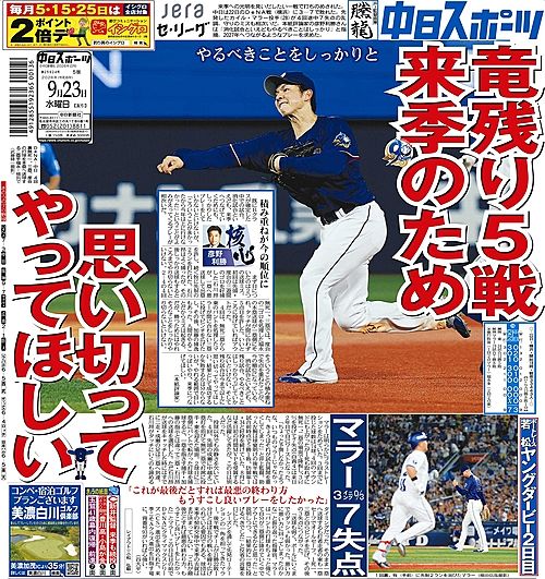きょうの紙面：中日スポーツ・東京中日スポーツ