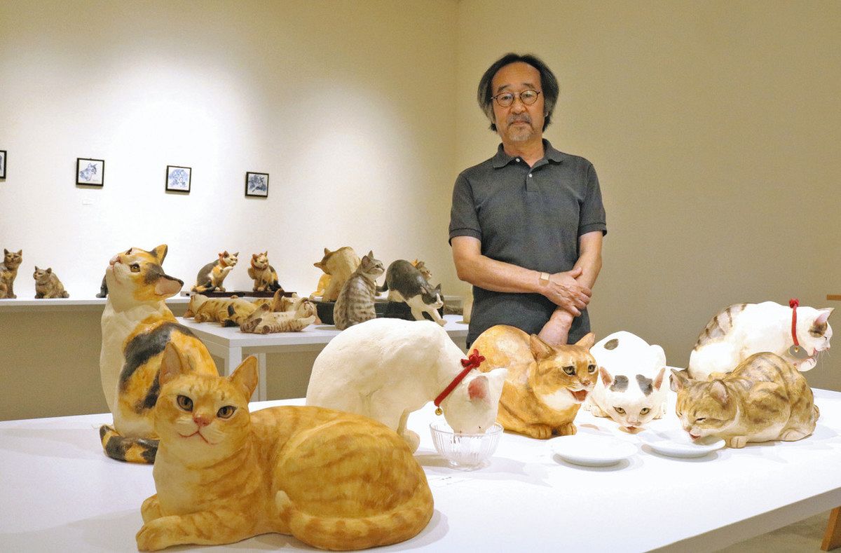 にゃんともリアル、陶猫ずらり 瀬戸で24日まで、小澤さん親子が展示