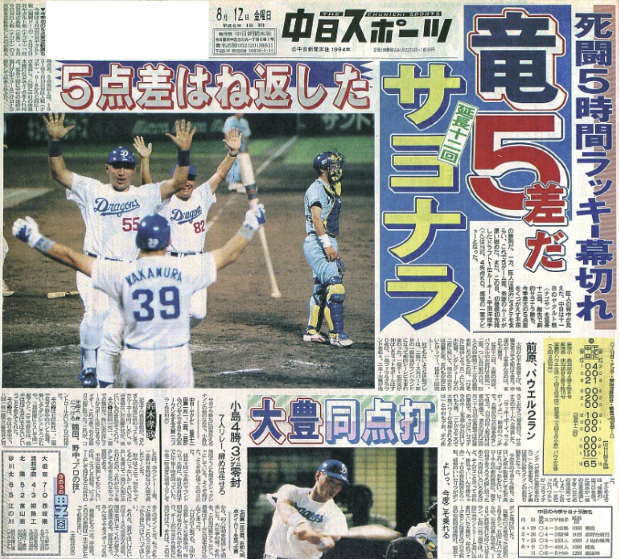 実録 竜戦士たちの10・8】（121）竜5時間の死闘を制す 高木監督