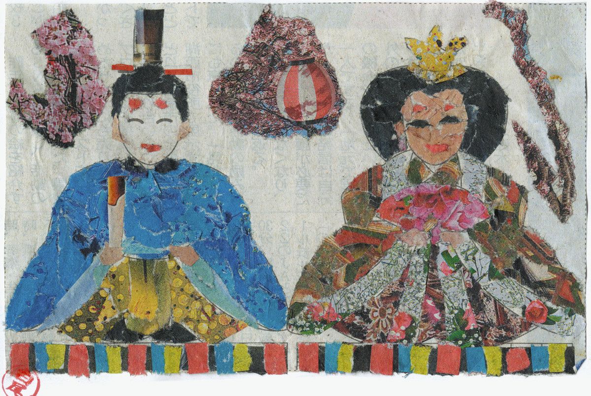 パーティを彩るご馳走や 新聞ちぎり絵 ギャラリー＞ 「おひなさま」：中日新聞しずおかWeb 絵画