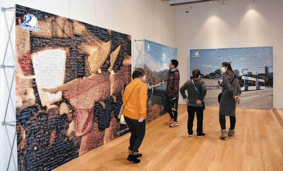 富山市ガラス美術館 応募フォトで名所など表現 迫力モザイクアート