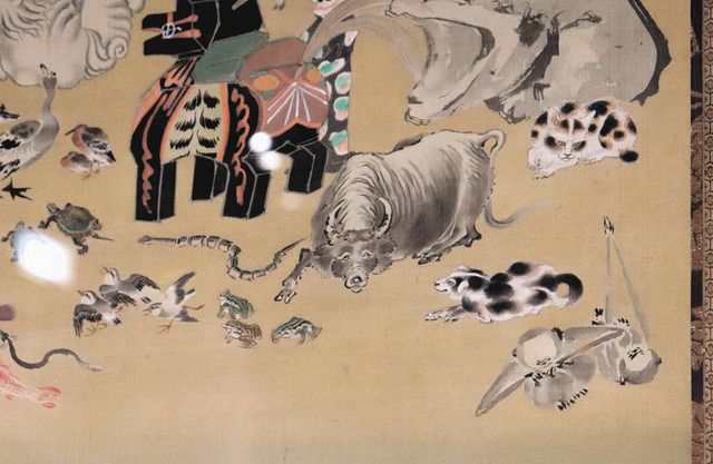 自分を投影「武四郎涅槃図」 松阪で展示、収集の絵から人や動物配置