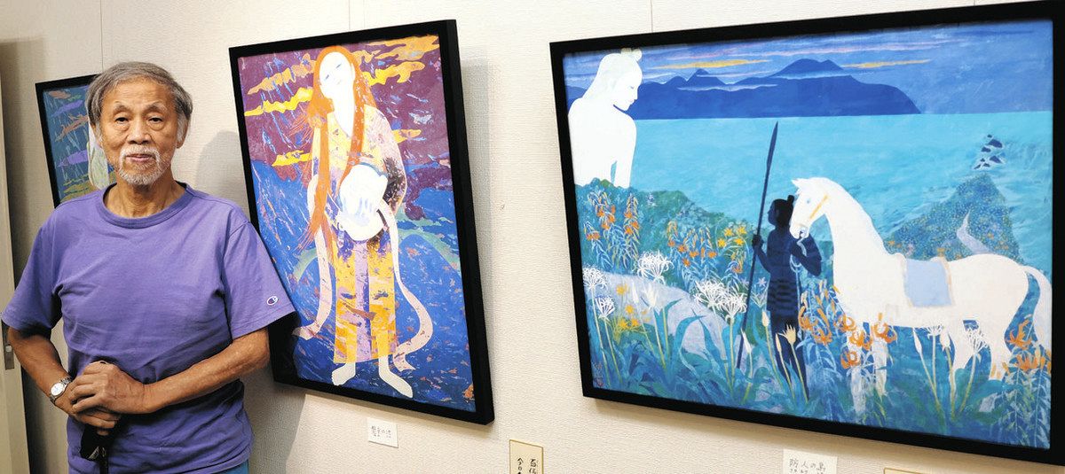 万葉画と南吉絵本の原画ずらり 湖南・甲西図書館で大津の日本