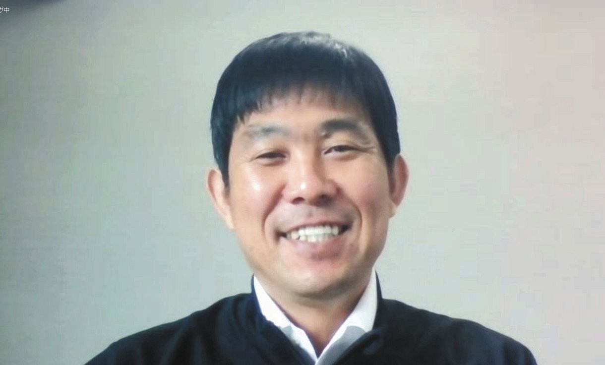 オンラインで取材に応じる日本代表の森保監督