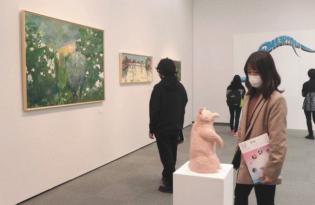 ピンク・ブルー 新品額あり油彩【ハナ】0号 市民美術展奨励賞・河北