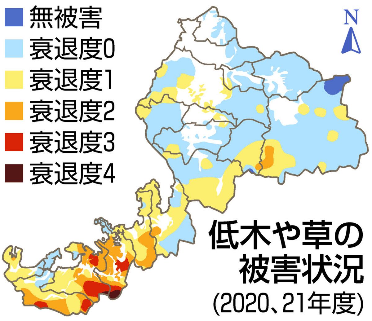 嶺北 増え続ける個体数 嶺南 食害深刻 ニホンジカ対策急務 餌求め移動