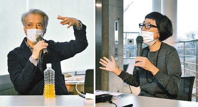建築家の教育や役割について語り合う若山さん（左）と妹島さん（右）