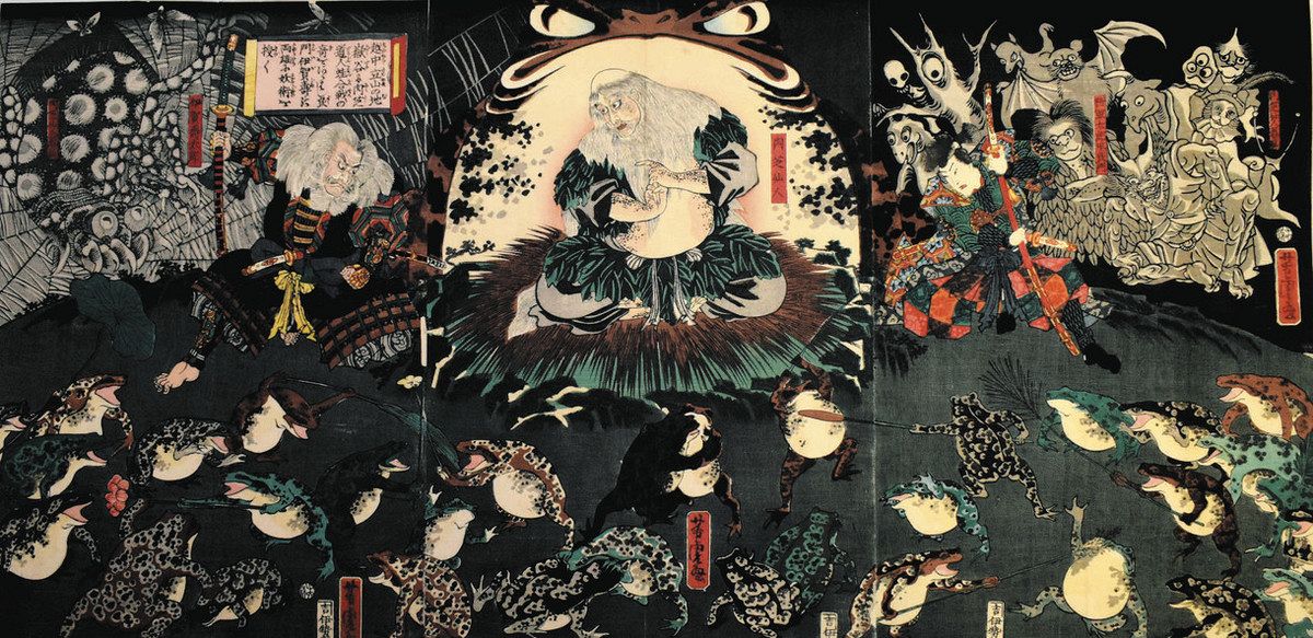 浮世絵 射水・大楽寺が限定公開 立山 地獄谷で妖怪カエル合戦 ：北陸中