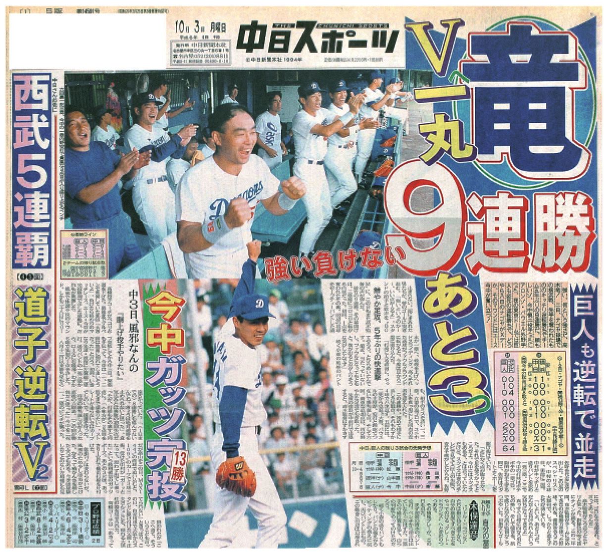 実録 竜戦士たちの10・8】（140）今中慎二、9連勝呼んだ意地の
