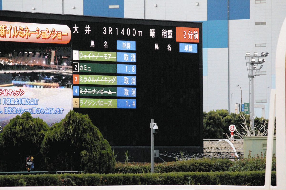 大井競馬、たった2頭でレース実施 出走取り消し続出して地方競馬史上