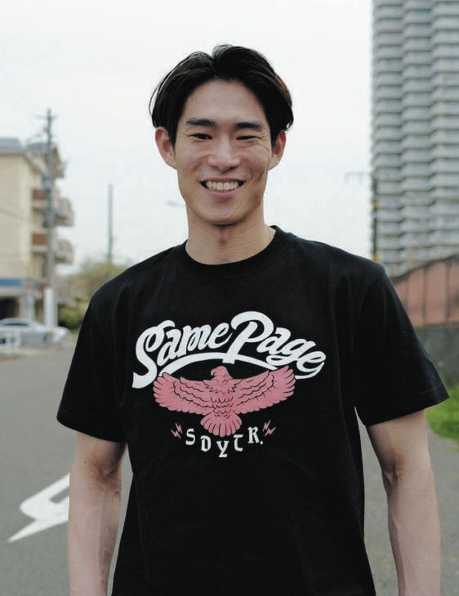 Tシャツで被災地支援 Bリーグ・ドルフィンズの須田選手、試合会場で