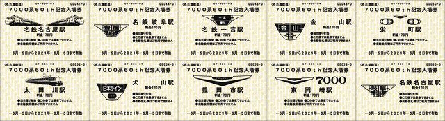 名鉄パノラマカー7000系、60周年 乗車券、エンブレムを原寸大で