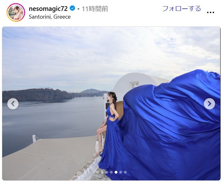 ◇吉沢朱音、エーゲ海での豪華「フライングドレス」ショット【写真複数