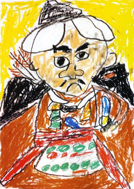 （ 人形作家 ）川本喜八郎 直筆画色紙 飯田・川本喜八郎人形美術館 三国志こども写生大会、全作品10月1日まで