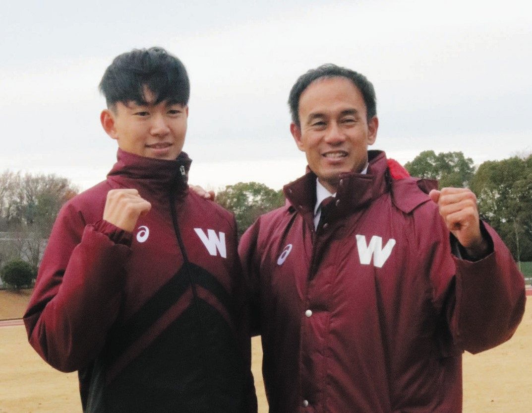 箱根駅伝に向けて意気込む早大のエース井川龍人（左）と花田勝彦監督