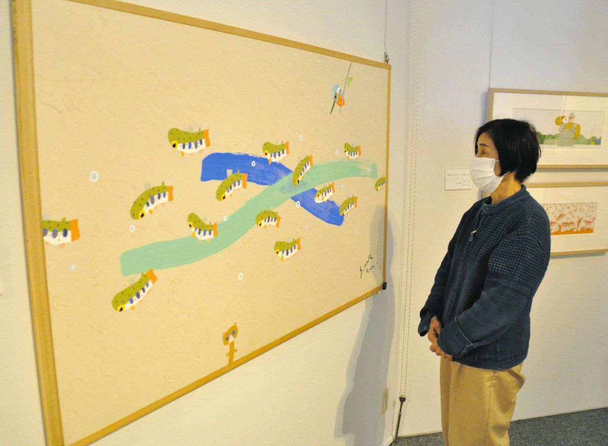 心に残る付知川の美を描く 中津川で村上さんの絵画と絵本原画展：中日