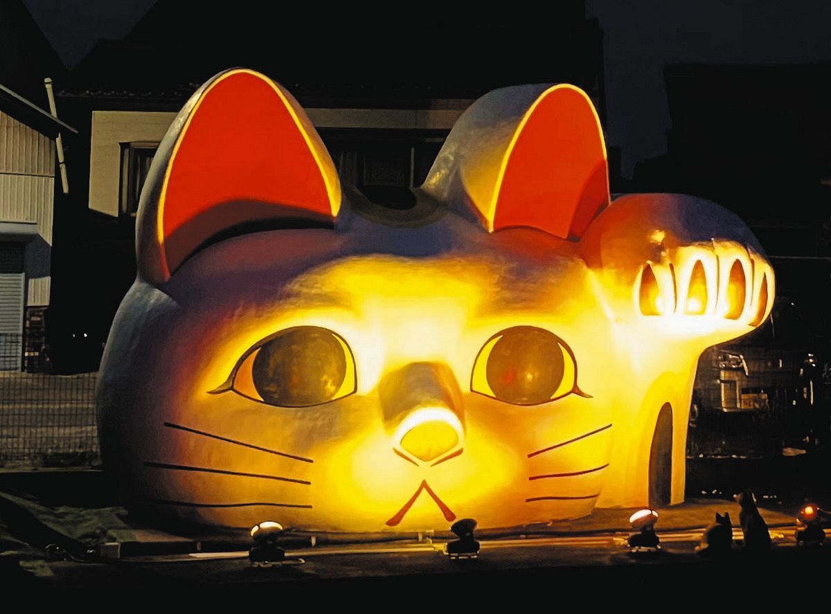 東南アジア守護猫オブジェ｜文化の交差点の小さな証人｜1990年代タイギャラリー とこにゃん、アジア大会たのしみだにゃん 開幕まで100日でライトアップ