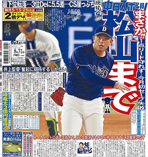 きょうの紙面：中日スポーツ・東京中日スポーツ