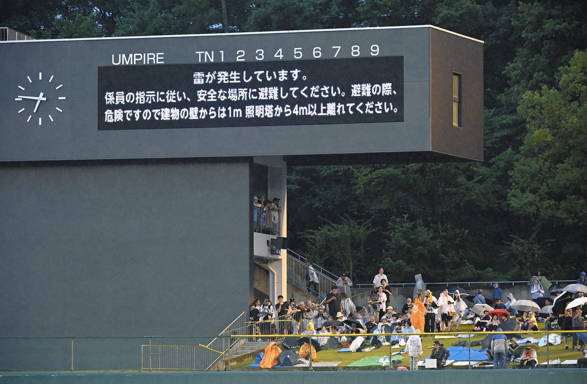 福島での巨人―中日戦、19分の雨天中断から再開後、2回表途中で雷鳴