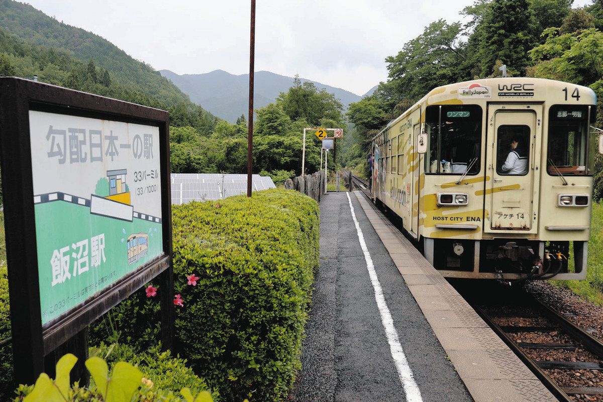 基準値の6倍という急勾配に造られた飯沼駅＝中津川市飯沼で
