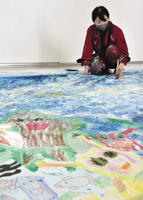 巨大絵画を障害者らと創作 瑞穂出身の画家・大平さんが県美術館で公開