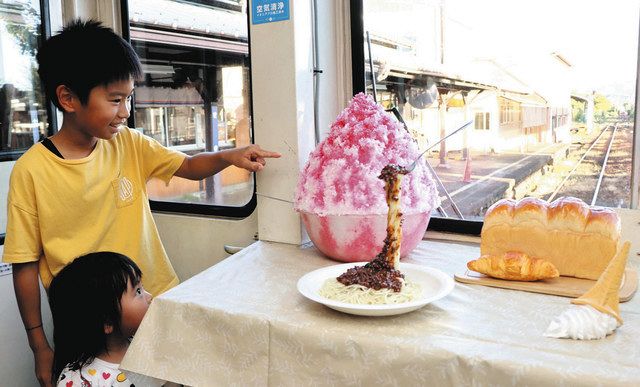 列車をまるっと食品サンプルの世界に 長良川鉄道、つり革に