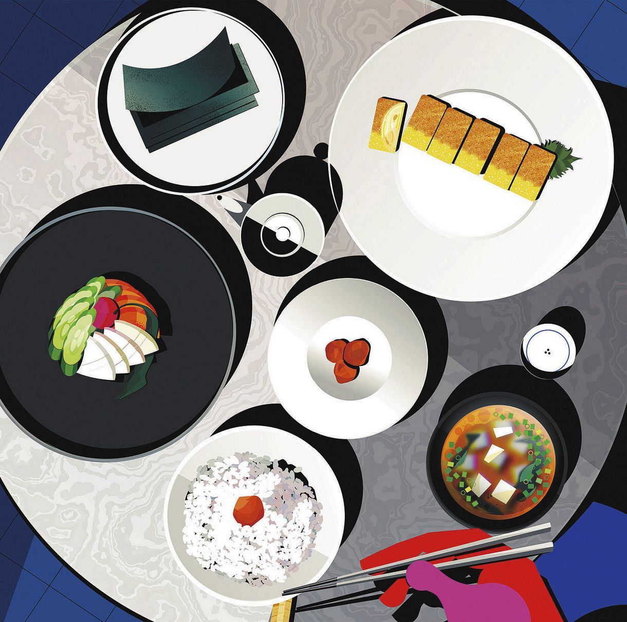 桑田佳祐の最新ミニアルバム「ごはん味噌汁海苔お漬物卵焼きｆｅａｔ．梅干し」のジャケット