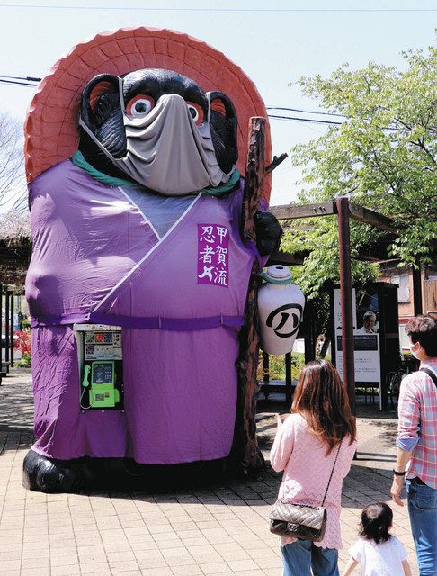 信楽焼甲賀市無形文化財保持者小林勇起焼締め刻文片口酒器 信楽焼角皿２個おまけ付き 甲賀忍者姿の巨大タヌキ像 信楽駅前に見参：中日新聞Web