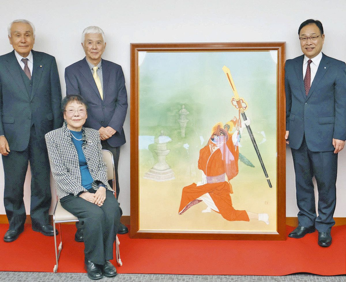 故郷美浜町に「王の舞」大作 小川さん（おおい町）日本画を寄贈：日刊