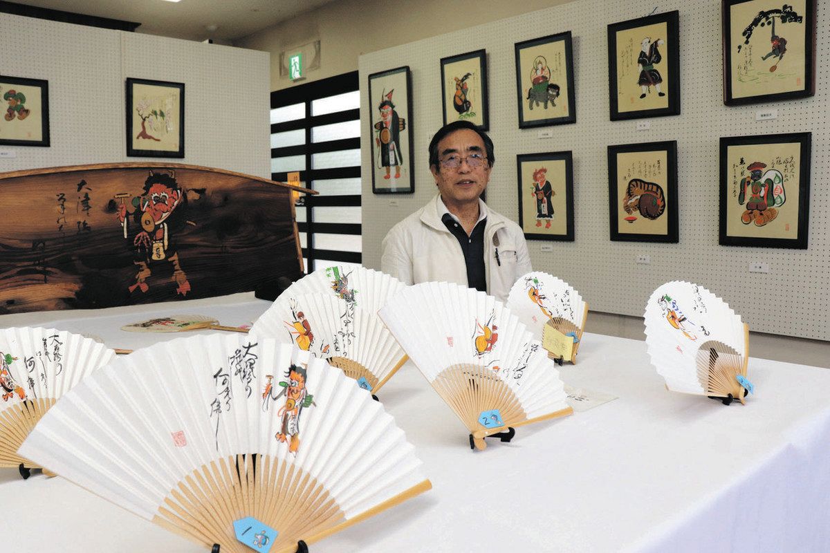扇子や和紙に鮮やかな大津絵 米原で風刺画や仏画など展示：中日新聞Web