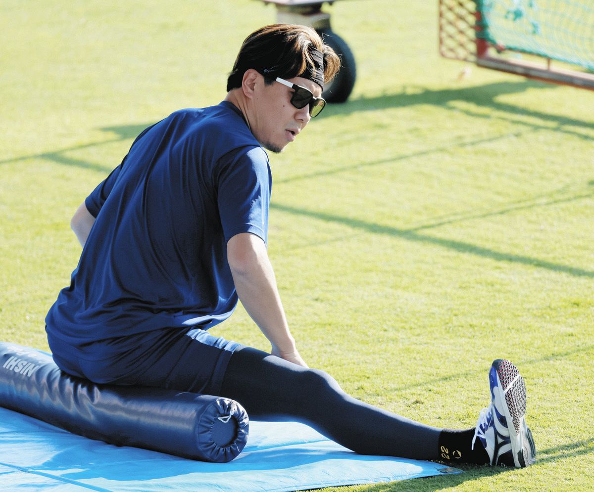 試合前に調整する大野