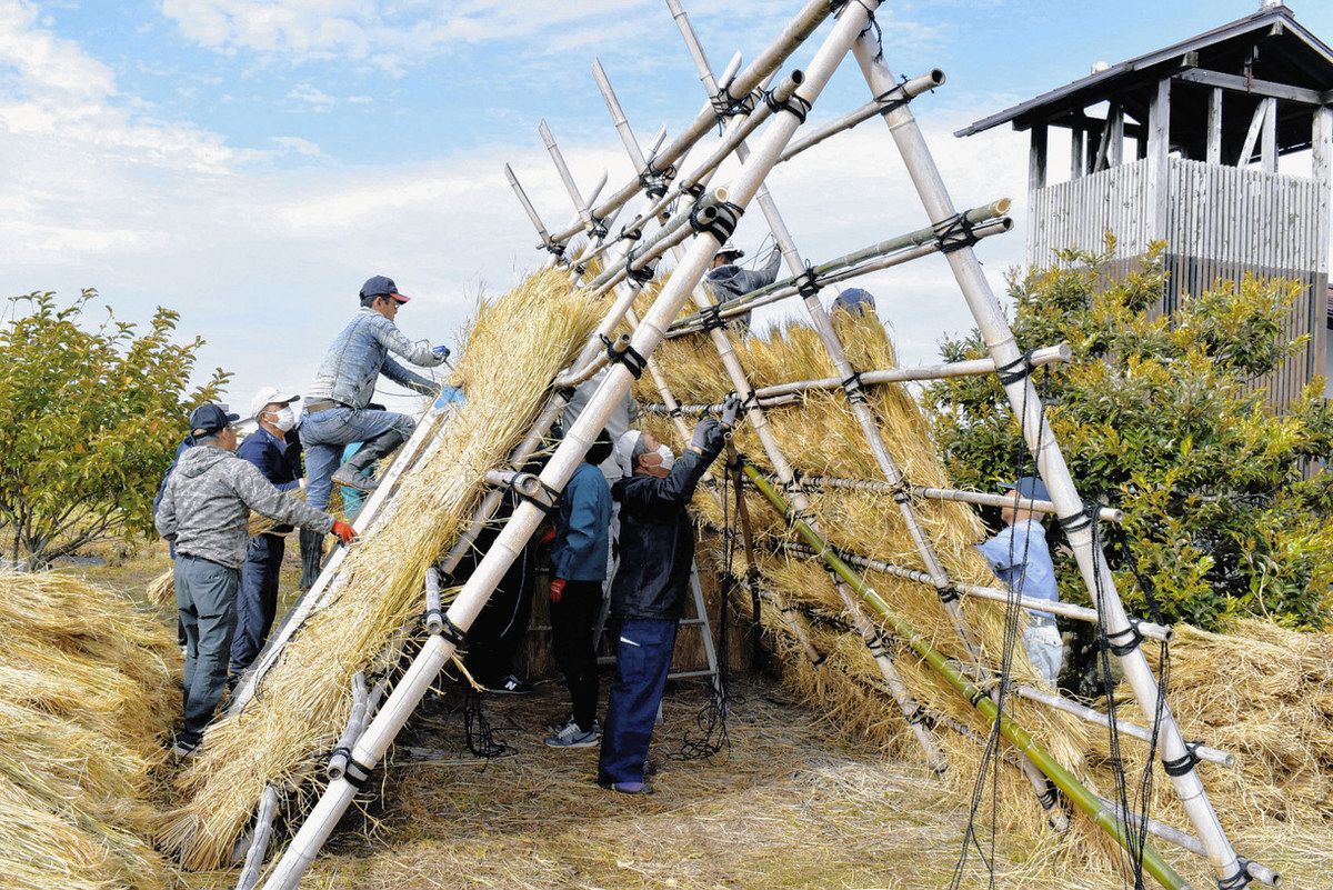 稲わら小屋を後世に伝えたい 掛川の「とうもんの里」に農家ら設置：中