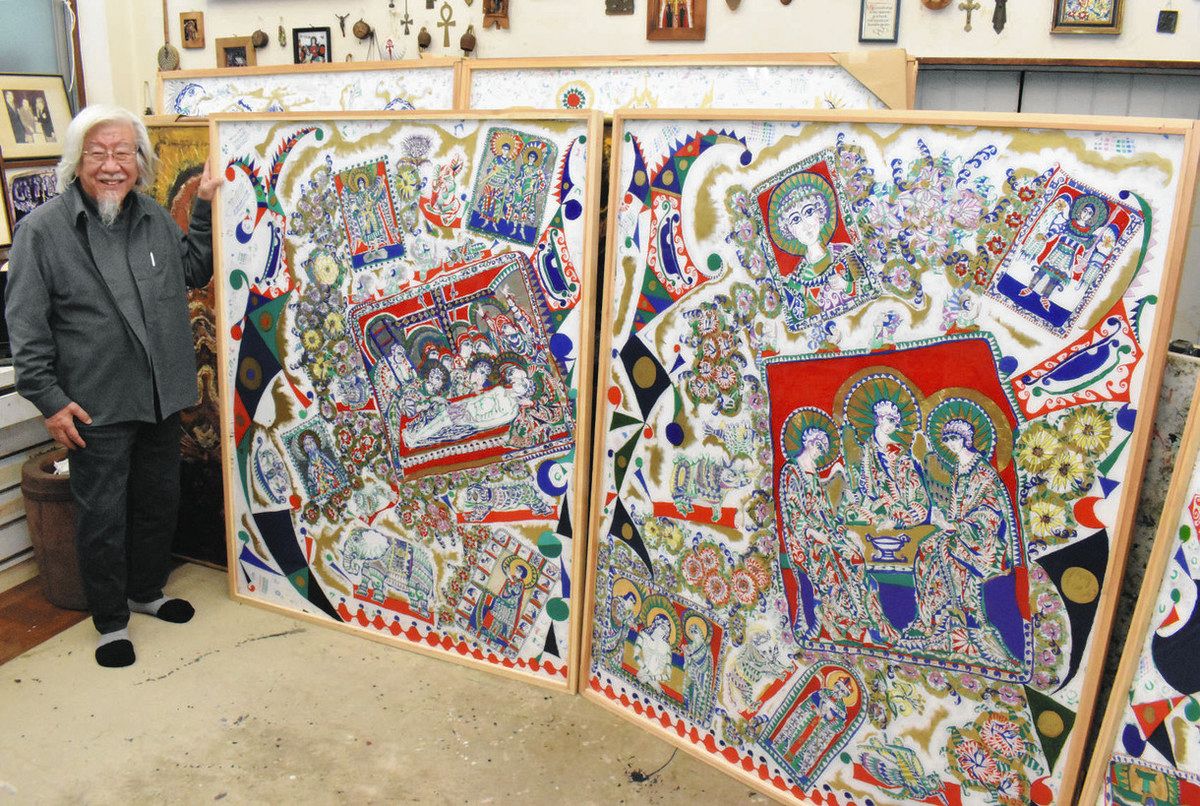 世界平和テーマにガラス絵展 16日から一宮の画家、ウクライナ戦争終結