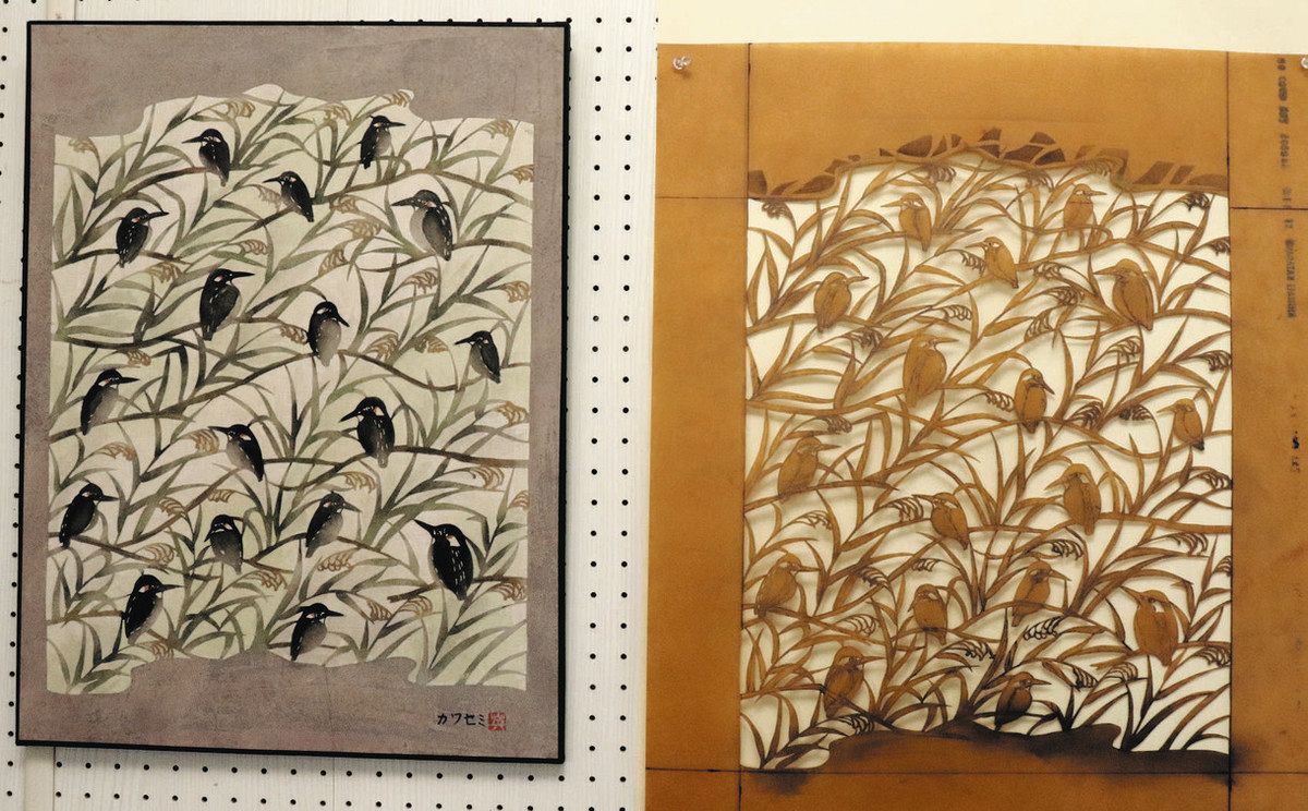 いろんな野鳥を観察し型絵染に 米原で岸川さんが40点展示：中日