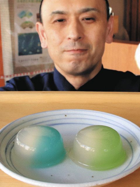 青と緑、涼しげ水まんじゅう 大垣の菓子店「餅惣」が発売：中日新聞Web