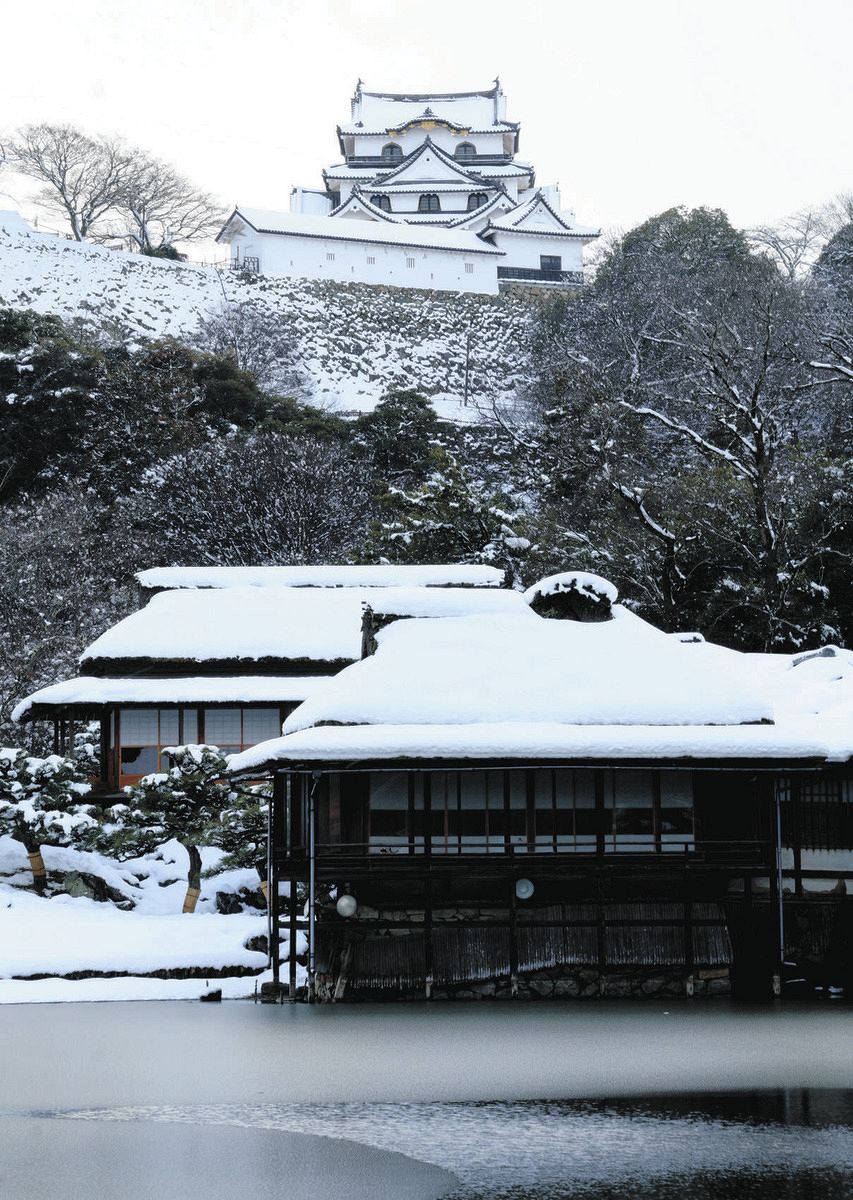 彦根城が雪化粧 滋賀県内で再び大雪、長浜市で積雪96センチなど：中日
