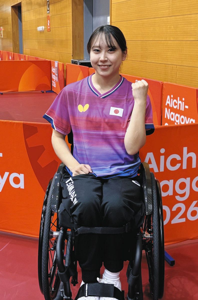日の丸を背負い、アジアパラ大会に挑む池山選手＝愛知県豊田市のスカイホール豊田で（本人提供）
