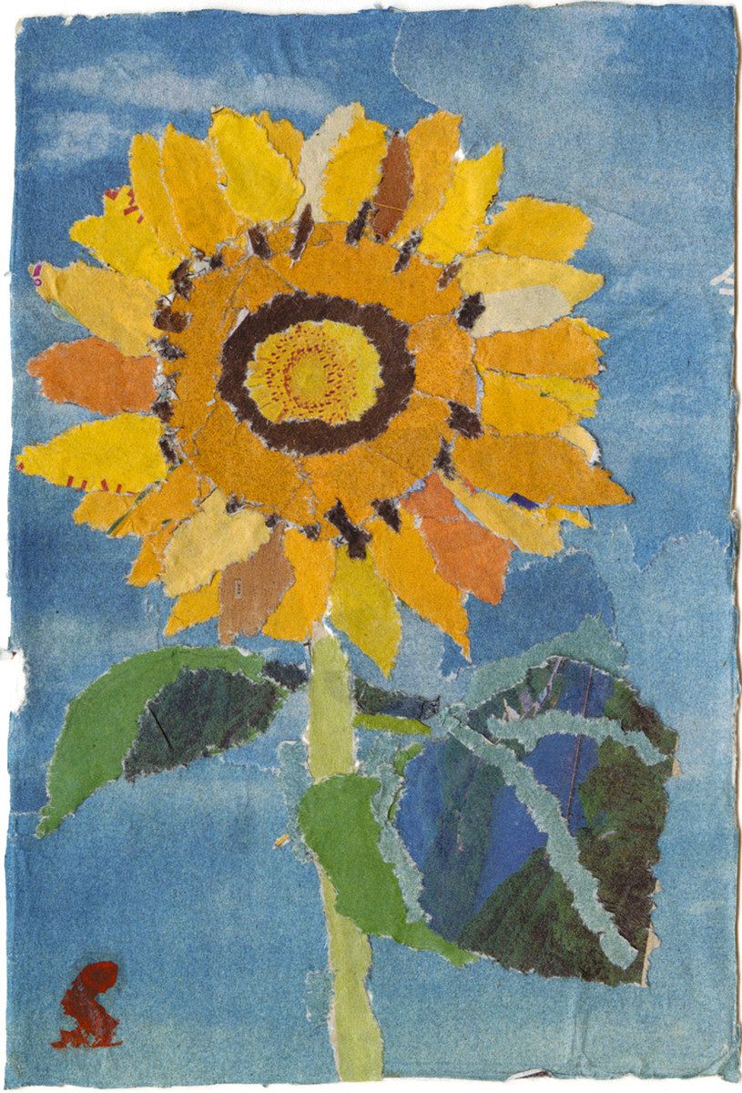 スタンプアートギャラリー　ヒマワリ　1991年 新聞ちぎり絵 ギャラリー＞ 「ヒマワリ」：中日新聞しずおかWeb